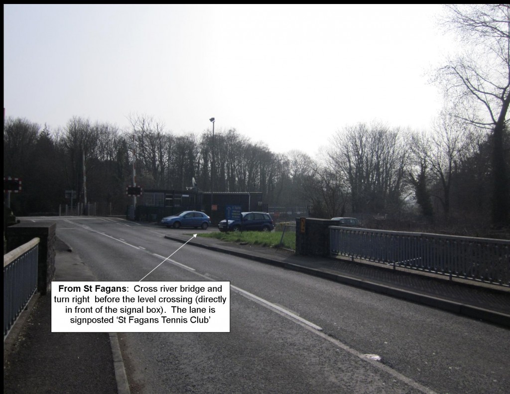 Approaching the St. Fagans railway-crossing from Fairwater, turn right into the lane immediately before the level crossing