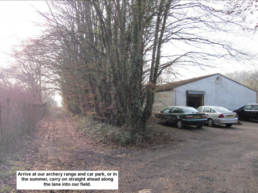 The indoor range carpark is on the right, or continue straight on into the field for outdoor shooting